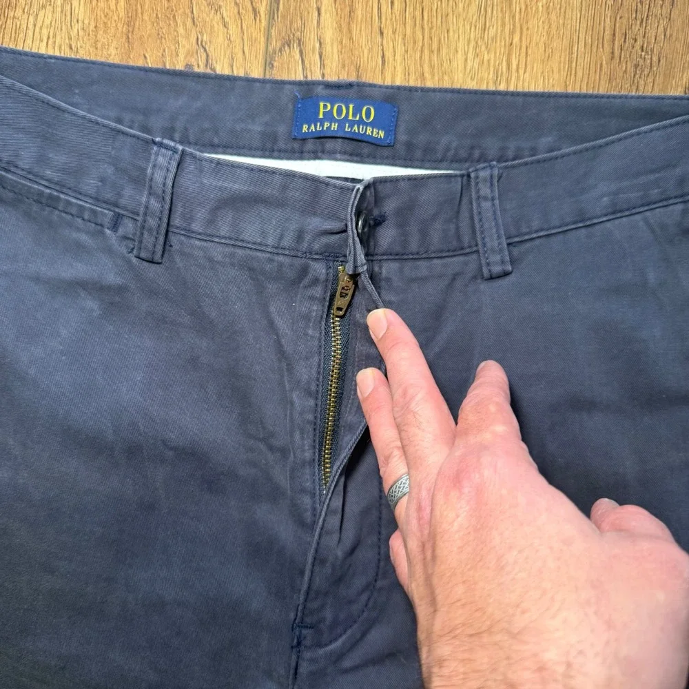 Polo Ralph Lauren Mens Navy Blue Cotton Chino Shorts‎ Size 33 Flat Front Classic
